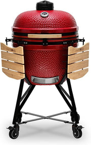 Kamado BONO BBQ - Barbacoa Grande XXL con 10 accesorios - Ø 64 cm Kamado Barbacoa con Accesorios - Parrilla ahumador rojo en la terraza, balcón o jardín