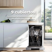 EVVO Lavavajillas estrecho, Ancho 45 cm, Capacidad para 9 Cubiertos, Programa Rápido 30 minutos, Programa Media Carga, Bandeja Superior Ajustable, 5 Programas, Modelo D1 Slim, Acabado Blanco