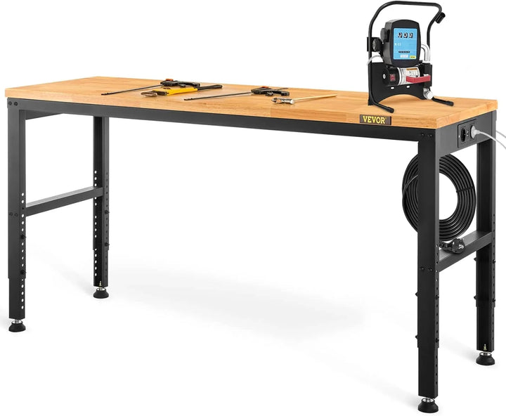 VEVOR Banco de Trabajo de Altura Ajustable, 135 cm de Ancho x 46 cm de Profundidad x 97 cm de Alto, Mesa de Garaje con 72-97 cm de Altura y Capacidad de Carga de 900 kg, con Tomas de Corriente, Parte