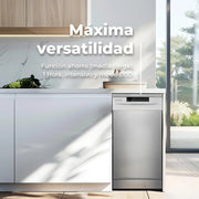 EVVO Lavavajillas estrecho, Ancho 45 cm, Capacidad para 9 Cubiertos, Programa Rápido 30 minutos, Programa Media Carga, Bandeja Superior Ajustable, 5 Programas, Modelo D1 Slim, Acabado Blanco