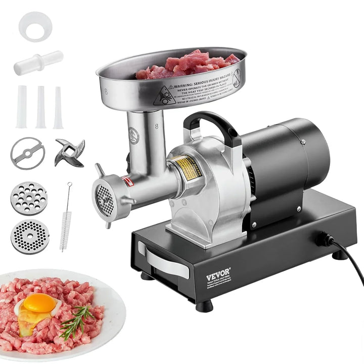 VEVOR Picadora de Carne Eléctrica Industrial de Encimera, Capacidad 2,7 kg/Min, con Cuchilla, Placa de Molienda, para Hacer Salchichas, Acero Inoxidable, para Cocina y Restaurante, 530 x 250 x 440 mm