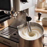 Jocca - Cafetera Espresso Semiautomática 20 Bar con Molinillo, Pantalla Táctil, 22 Niveles de Molienda, Vaporizador, Depósito 1,3L, 1450W, Acabado en cromado Acero Inoxidable