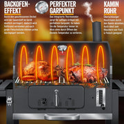 KESSER® Parilla de Carbón con Carrito Grill con Tapa, Ruedas, Mango de Acero Inoxidable | Barbacoa y Termómetro Carbón Grande BBQ Asador Camping, Terraza, Jardín XXL Gris