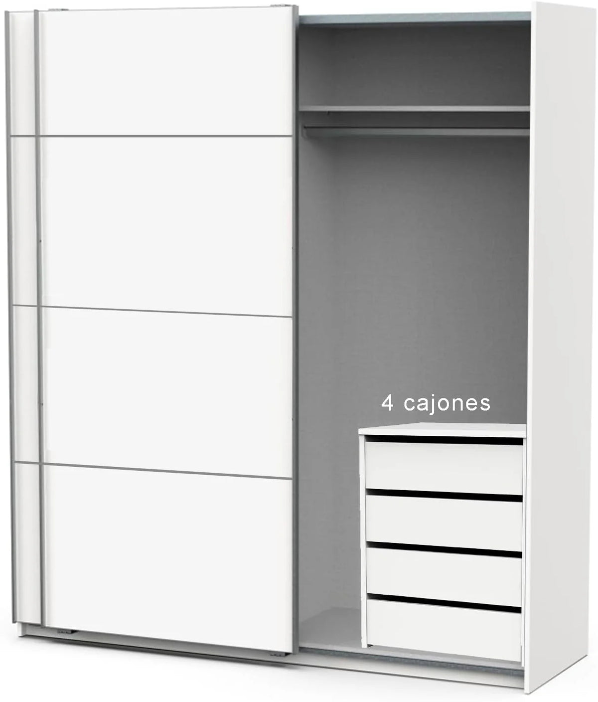Armario Dormitorio con 4 cajones Ropero Armo 2 Puertas correderas Color Blanco