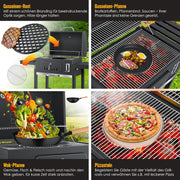 KESSER® Parilla de Carbón con Carrito Grill con Tapa, Ruedas, Mango de Acero Inoxidable | Barbacoa y Termómetro Carbón Grande BBQ Asador Camping, Terraza, Jardín XXL Gris