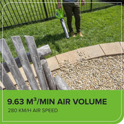 Greenworks GD40BV Soplador Aspirador de Hojas a Batería con Motor sin Escobillas, 280 km/h, 9,63 m³/min, Bolsa Recogedora de 45L SIN Batería de 40V y Cargador, Garantía de 3 Años