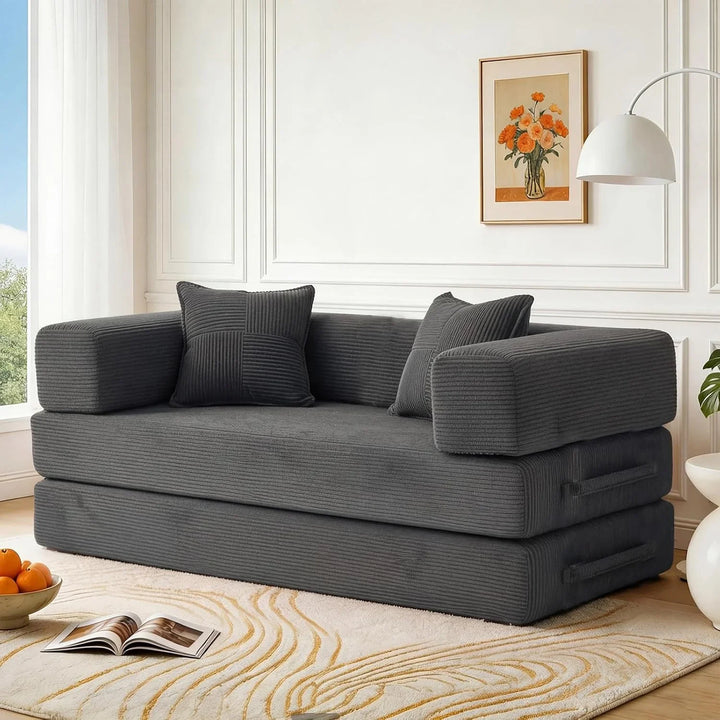 63 Inch 2 Seater Sofa Bed with Foam & Springs for Living Room, Grey