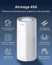 COWAY Purificador de aire HEPA para grandes espacios, AIRMEGA 450, Blanco