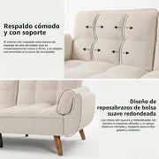 JIEXI Modern Fabric Sofa Bed, 3 Seater Convertible Futon Sofa with 3 Adjustable Angles, 71" Living Room Sofa Bed with Wood Legs, Heavy Duty 507lbs, Grey (180cm, Beige)