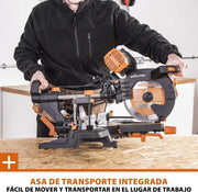 Evolution Power Tools R255SMS-DB ingletadora, Sierra ingletadora deslizante multimaterial de 255 mm, con doble bisel y paquete plus, hasta 300 mm x 90 mm, 5° a izquierda y derecha, inglete de 50°