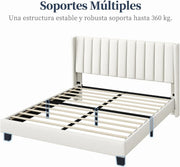 Yaheetech Upholstered Bed with Padded Headboard 16 x 200 cm Beige