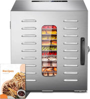 Kwasyo 10 Bandejas Deshidratador Alimentos Recetas gratis Temperatura Ajustable 30-90℃, Acero Inoxidable Completo, Temporizador de 24 horas, 10 Pisos Deshidratadora de Frutas, bpa free,1000W