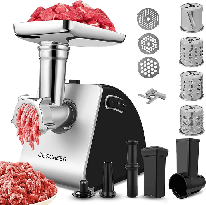 Nictemaw Picadora de carne eléctrica 5 en 1, multifunción, con 4 cuchillas y 3 placas de corte de acero inoxidable, para salchichas, otros accesorios para galletas, albóndigas, 2000 W máx