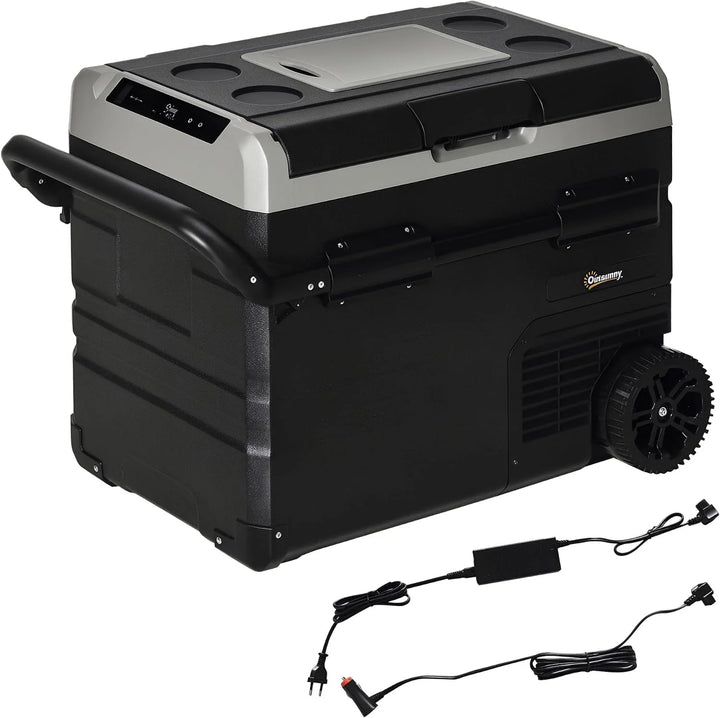 Outsunny Nevera Compresor Portátil 60L Nevera Portátil Eléctrica para Coche Congelador CC 12V/24V hasta -20℃ con Pantalla LED Táctil Asa Retráctil Ruedas para Camping Viajes 71,1x46x57,1 cm Negro