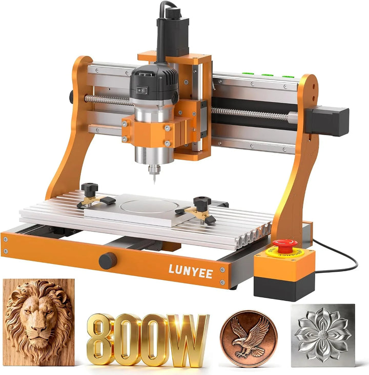 LUNYEE 3020 Nova CNC - Máquina de enrutador con guías lineales de eje XYZ totalmente metálicas y husillo de bolas con router de 800W, adecuada para cortar aluminio, latón, acero inoxidable, madera