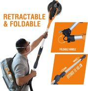 Lijadora Jirafa MAXXT 820W: plegable con tubo de extensión (110 cm/165 cm), velocidad ajustable (600-1900 rpm), LED, borde lateral desmontable, 6 tipos de papel de lija para paredes y techos