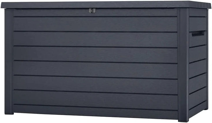 Keter Caja de cojín XXL Ontario, Grafito, 870 l de Capacidad, Dimensiones Exteriores: 147 x 83 x 86 cm, Caja de Almacenamiento Impermeable, para Exteriores