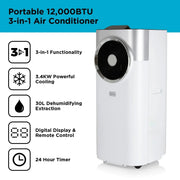 Aire Acondicionado Móvil 3 en 1 Black+Decker BXAC40008GB 12000 BTU Blanco