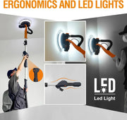 Lijadora Jirafa MAXXT 820W: plegable con tubo de extensión (110 cm/165 cm), velocidad ajustable (600-1900 rpm), LED, borde lateral desmontable, 6 tipos de papel de lija para paredes y techos