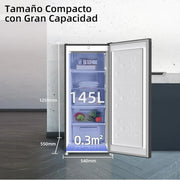 Congelador vertical independiente CHiQ, 145L de capacidad, congelación rápida, termostato ajustable, silencioso, puerta reversible, negro, clasificación energética E