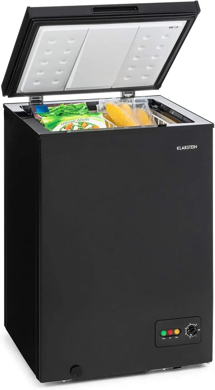 Klarstein Arcon Congelador Pequeño Vertical Portatil, Mini Congelador Silencioso Casa y Oficina, Congeladores Capacidad 99 l. con Cesta, Arcón Freezer con Ruedas de Bajo Consumo para Alimentos