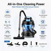 Aspiradora Profesional, 1500W Para Seco/Húmedo Con Depósito 15L ABS