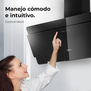 Cecotec Campana Decorativa 90 cm Flux Dt 908000 Glass Black A++. Vidrio Negro, 800M3/H de Potencia, Motor 210W, A++, Control Táctil, 3 Niveles + Booster, Hand Movement Control