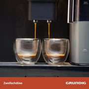 Grundig KVA 7230 Máquina automática de café, 10 especialidades de café, 13 niveles de molienda, tanque de leche, potencia de 1350 W, presión de bomba 19 bar, doble boquilla, iluminación, negro/plata