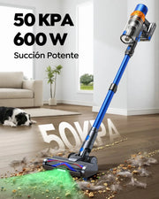 Aspiradora sin Cable 600W/50KPA/65Min(ECO), Escoba Aspiradora sin Cable Vertical X13 con Adaptador curvo de 90°, AUTO Modo, Carga de Pared, Aromaterapia, Manguera de 1M, para Cabello/Alfombras/Pisos
