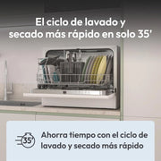 Candy CP 6E51LW Lavavajillas Pequeño y Compacto, 6 Servicios, Digital, 51DBA, 5 Ciclos, Media Carga, Inicio Diferido 3-6-9 horas, Indicador Sal y Abrillantador, Indicador Fin de Ciclo, Blanco