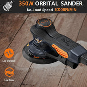 MAXXT Lijadora orbital,350w lijadora orbital aleatoria 10000 OPM con 6 velocidades variables y 10 piezas de 150mm papel,con Bolsillo Lavable de Recogida, para Lijar Madera y Metal