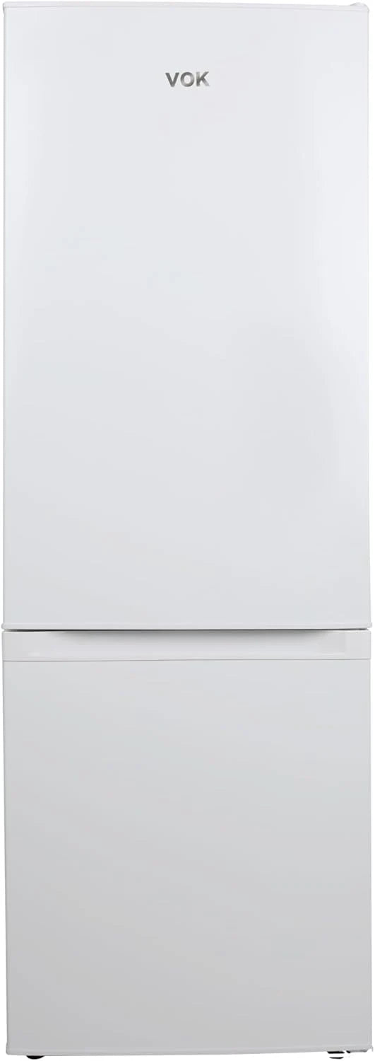 VOK Frigorífico Combi 154L EVR-154DEW, 142 cm Altura x 48,3 cm Ancho, Clase E, Bajo Nivel Sonoro 39 dB, Puerta Reversible, Estanterías Cristal Reforzado, Blanco