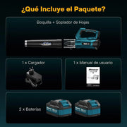 Soplador de Hojas Inalámbrico, Motor Brushless, 2×18V/5200mAh y Cargador
