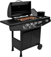 Amig - Fireplus 3+1 8.4 kW gas barbecue - Black stainless steel - Grill with wheels Model GRILL-3F - XXL barbecue with trolley and thermometer - 117x52x103cm - 4 burners and side tray