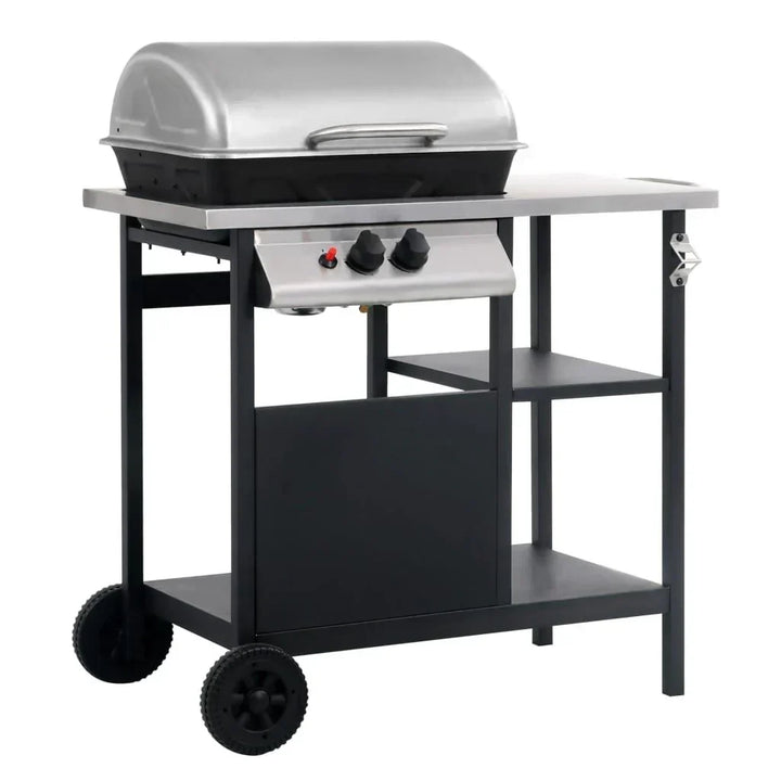 Barbacoa Portátil De Gas Con Mesita 3 Estantes Negro Y Plateado Vidaxl