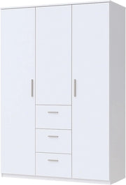 Habitdesign Armario Ropero 3 Puertas y 3 cajones, 203x117x52 (AltoxAnchoxFondo - en Cm), con Barra Colgadora y Estantes, Color Blanco Brillo