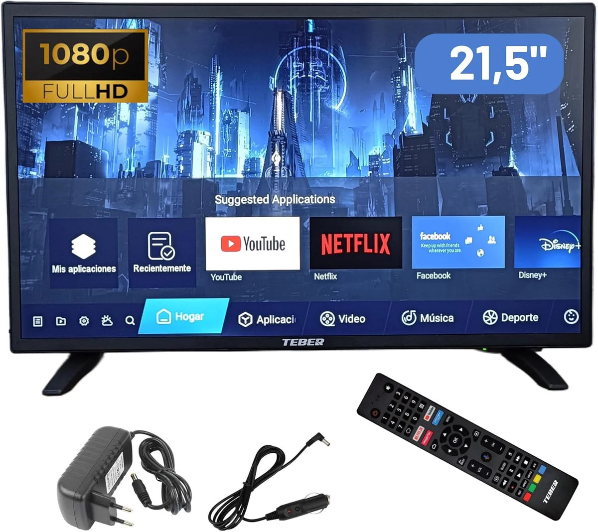 Televisor Smart TV de 22 Pulgadas. con Adaptador de 12v y 230v. Android. Full HD. DVB-S2/C/T2/T. para autocaravanas, Campers, viviendas, caravanas, Barcos. (22 Pulgadas)