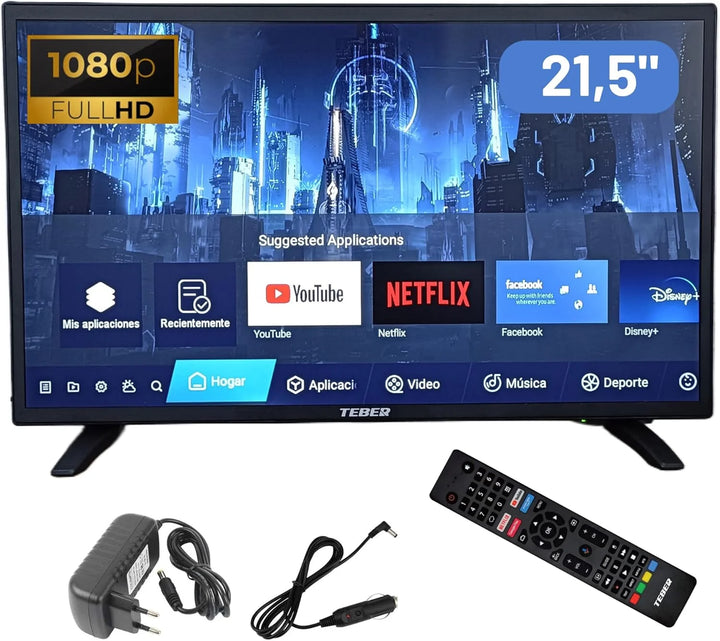 Televisor Smart TV de 22 Pulgadas. con Adaptador de 12v y 230v. Android. Full HD. DVB-S2/C/T2/T. para autocaravanas, Campers, viviendas, caravanas, Barcos. (22 Pulgadas)