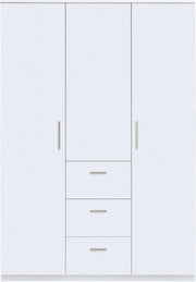 Habitdesign Armario Ropero 3 Puertas y 3 cajones, 203x117x52 (AltoxAnchoxFondo - en Cm), con Barra Colgadora y Estantes, Color Blanco Brillo