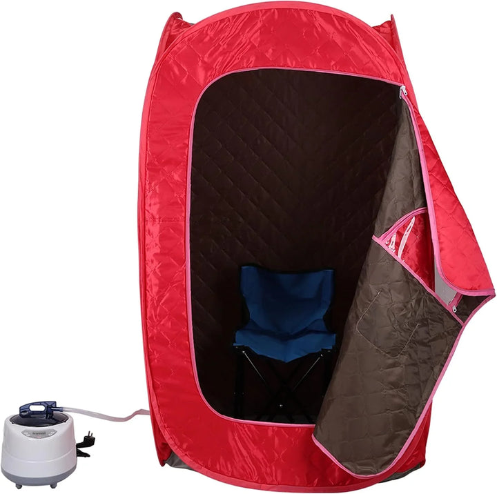 MINGYI - Sauna de vapor portátil y plegable de 1000 W con cabina de vapor, generador de vapor de 2,5 camas y mando a distancia, 80 × 80 × 135 cm (rojo)