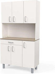 Miroytengo Kitchen Side Cabinet, Kitchen Cabinet, Buffet Kitchen Cupboard 6 Doors White and Oak Kronberg 101 x 185 cm