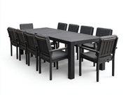 Conjuntos de comedor de jardín 200x100x75 cm - mesa de aluminio con 10 sillas tapizadas - negro-gris - diseño moderno exterior