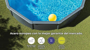 Gre KIT240GF Piscina de Acero Elevada, Redonda con Aspecto Acero Grafito, Piscinas Desmontables para Jardín, 240 x 120 cm, Kea