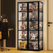 Vitrina Puerta de acrílico, Vitrina con 5 estantes, Organizador de Juguetes colección, estantería Dormitorio, rincón de Lectura, niños, bambú (Doble Apertura Negra)