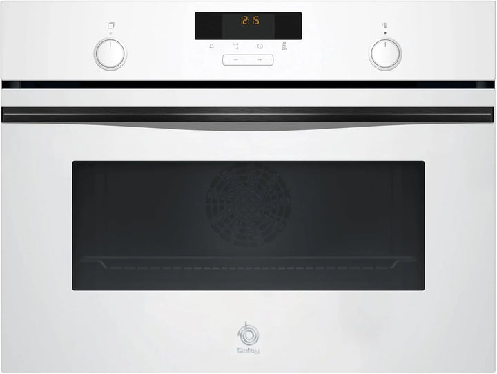 Balay - Horno compacto, 45 cm, Aire Caliente 3D, Aqualisis, Raíles Flex, Cristal blanco, 3CB5159B3