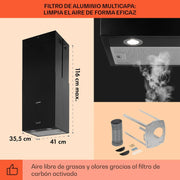 Klarstein Campana Isla Cocina, Extractor para Islas, Campana Techo Flujo Aire 641m³/h, Temporizador, Extractora Isla Regulable, Humos 3 Modos y Filtros de Carbón Activo