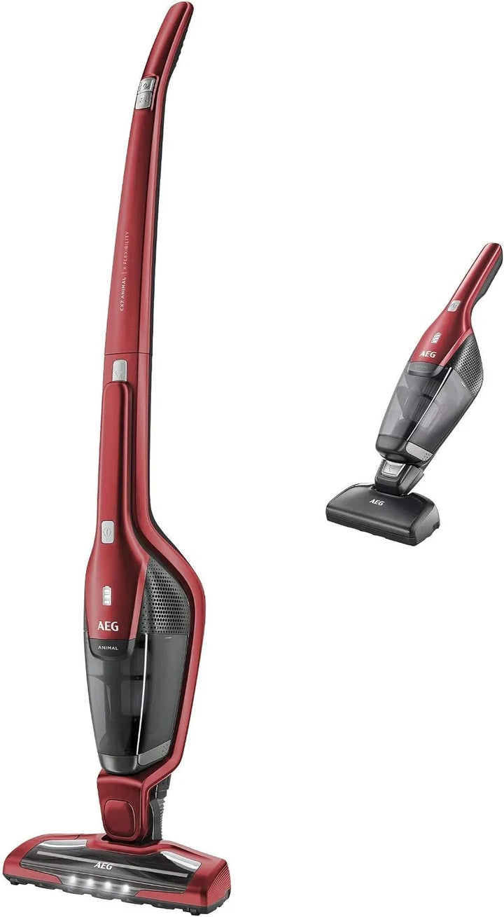 AEG CX7-2-45AN Aspiradora Sin Cable, Autonomía de 45 min, 18 V, 2 Velocidades, Cepillo 180º con LED, Aspiradora de Mano Especial Mascotas, Depósito de 0,5 L, Rojo