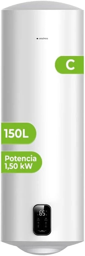 Aspes Electric Thermo 150 Litres, AT15000DW. 1500W, Mounting Kit Included, Enameled Steel Resistor, Digital Thermostat, Max Temperature 93º, White, Energy Efficiency Class C