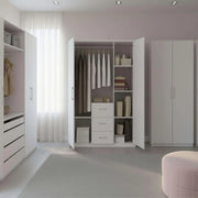 Habitdesign Armario Ropero 3 Puertas y 3 cajones, 203x117x52 (AltoxAnchoxFondo - en Cm), con Barra Colgadora y Estantes, Color Blanco Brillo