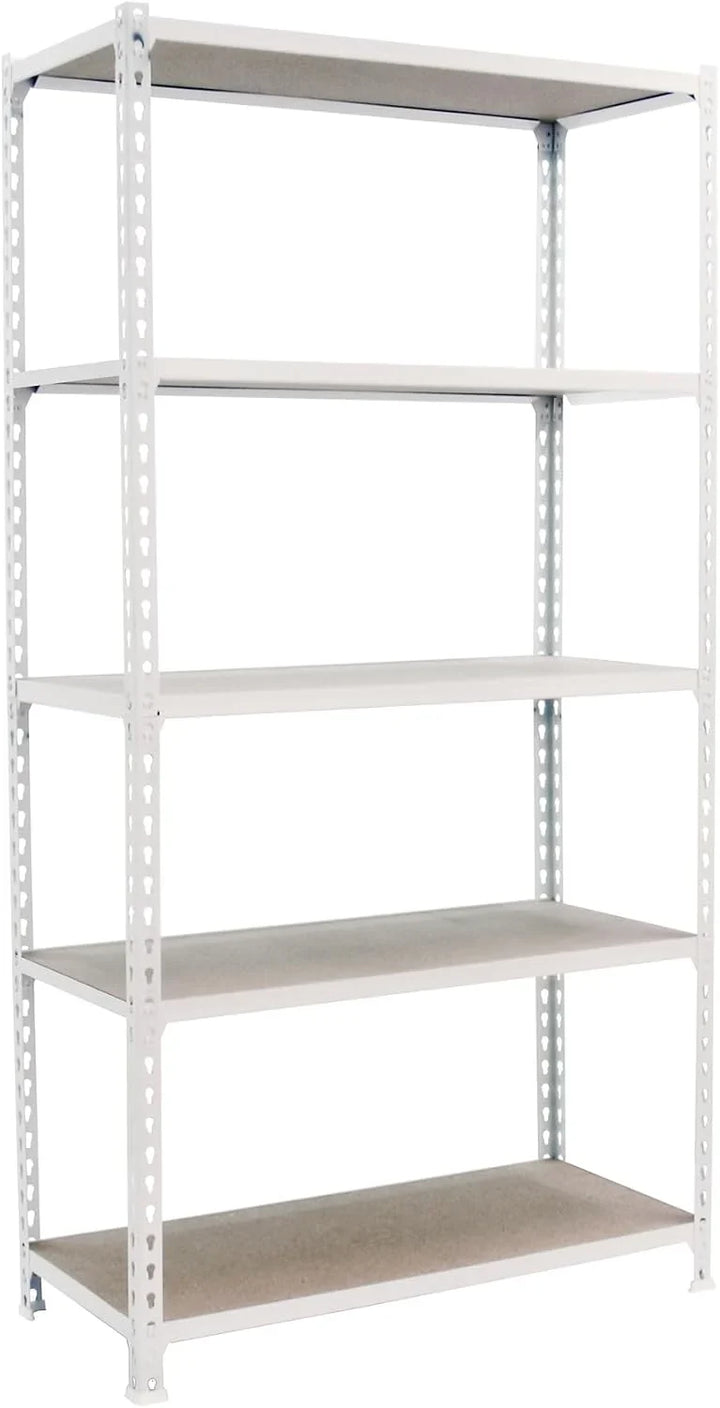 SimonRack Estanteria Metalica, 5 Baldas Madera Ajustables, 200 kg de Punto Flexión, 2000x1200x500 mm, Estantería Almacenaje, Sin tornillos, Blanco/Madera - Maderclick